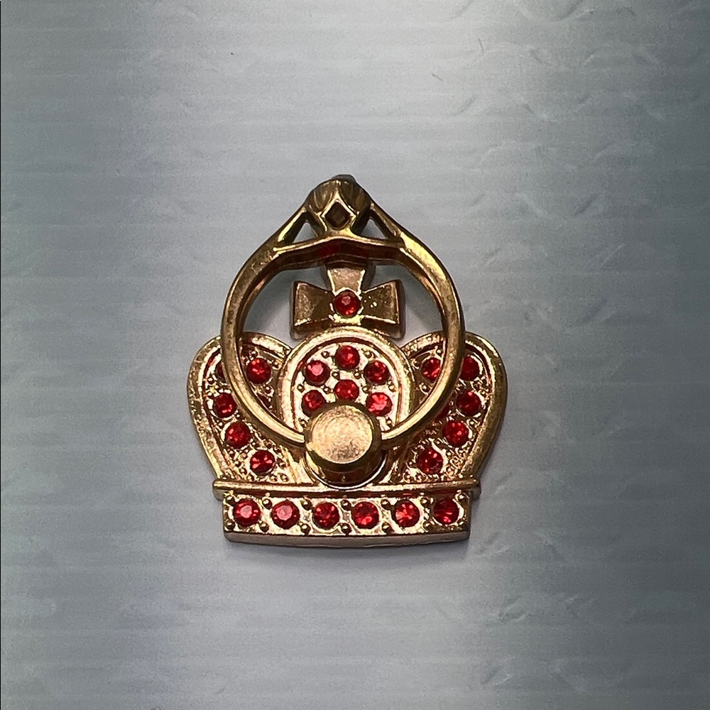 Elegant Gold and Red Crown Phone Ring Holder